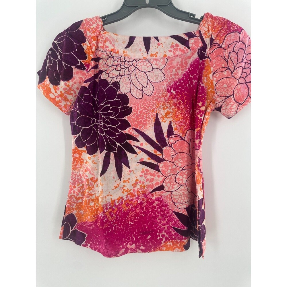 Koi Ashley Peasant Scrub Purple Pink Orange Floral Medical Nurse Uniform Sz XS